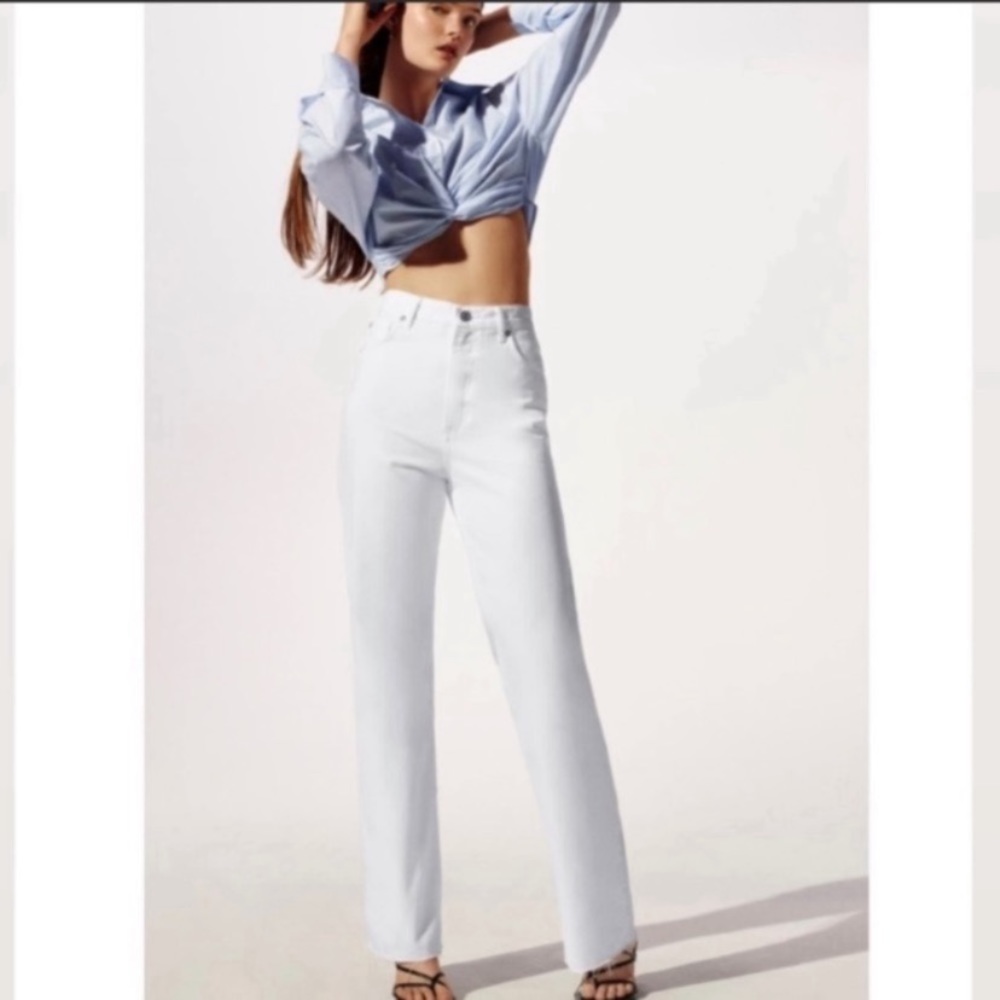 Zara White High-Rise Wide Leg Jeans